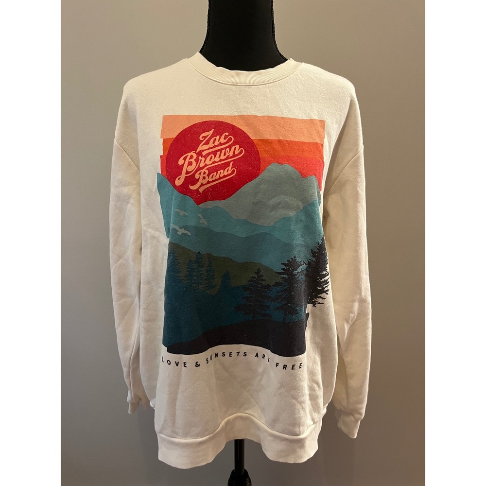 Zac Brown Band Graphic Sweatshirt Cream Love and Sunsets are Free Tour Merch‎ M